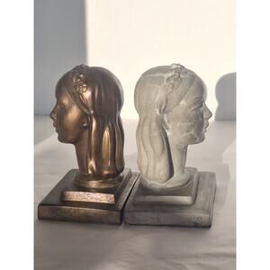 Frankart Art Deco Lady Bust Bookends Bronze & Gray Marbled Finish Pair